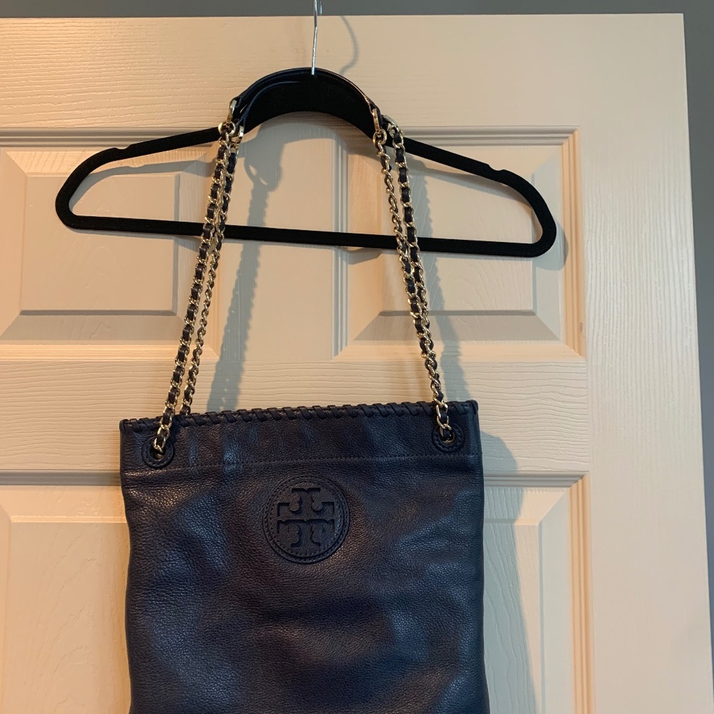 Tory Burch Navy Blue Leather Shoulder Handbag